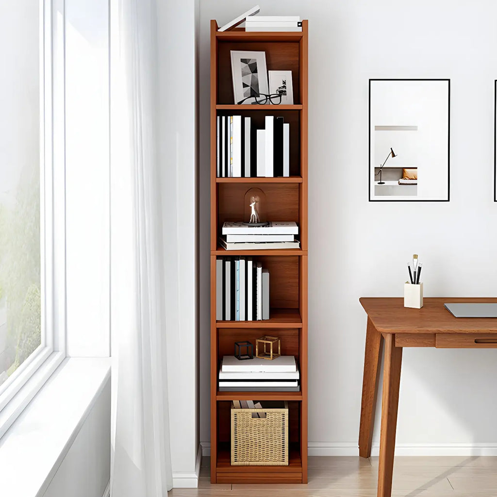 Bibliothèque d'angle verticale haute à 5 étagères HomeyFad en bois naturel