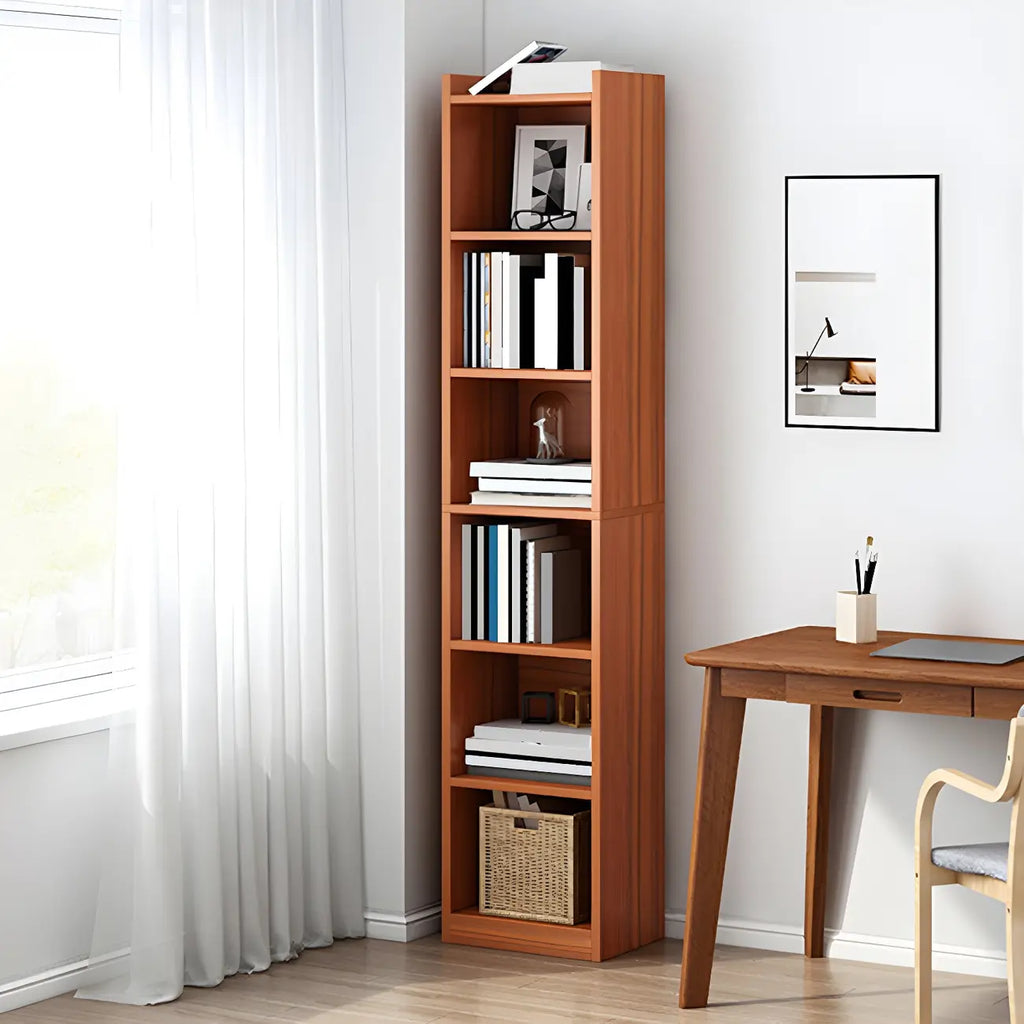 Bibliothèque d'angle verticale haute à 5 étagères HomeyFad en bois naturel