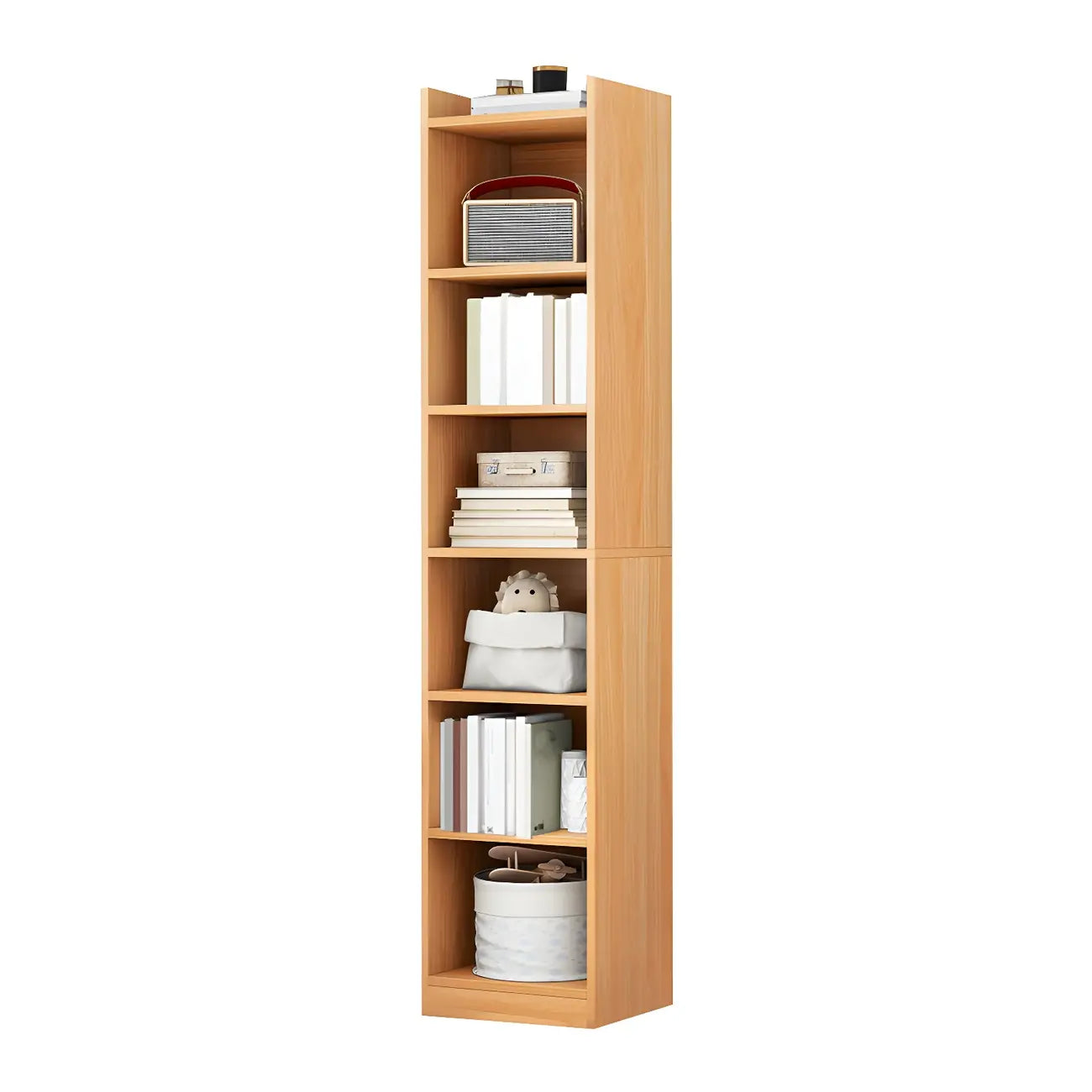 Bibliothèque d'angle verticale haute à 5 étagères HomeyFad en bois naturel