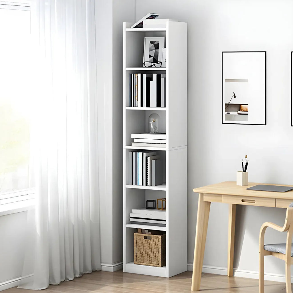 Bibliothèque d'angle verticale haute à 5 étagères HomeyFad en bois naturel