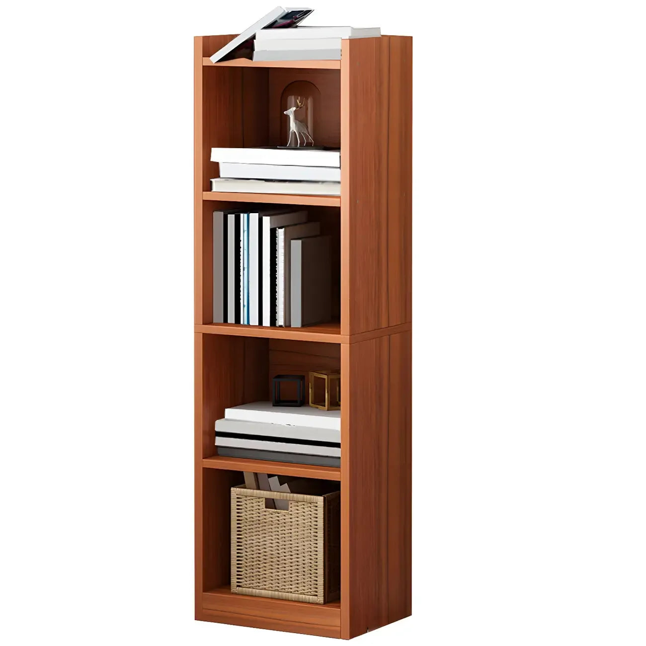 Bibliothèque d'angle verticale haute à 5 étagères HomeyFad en bois naturel