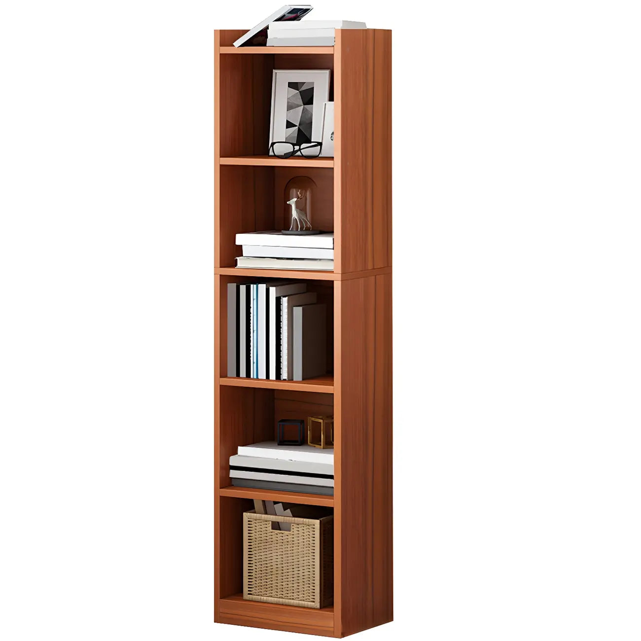Bibliothèque d'angle verticale haute à 5 étagères HomeyFad en bois naturel