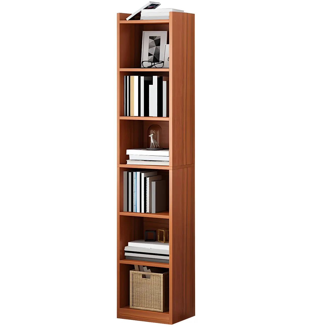 Bibliothèque d'angle verticale haute à 5 étagères HomeyFad en bois naturel