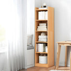 Bibliothèque d'angle verticale haute à 5 étagères HomeyFad en bois naturel