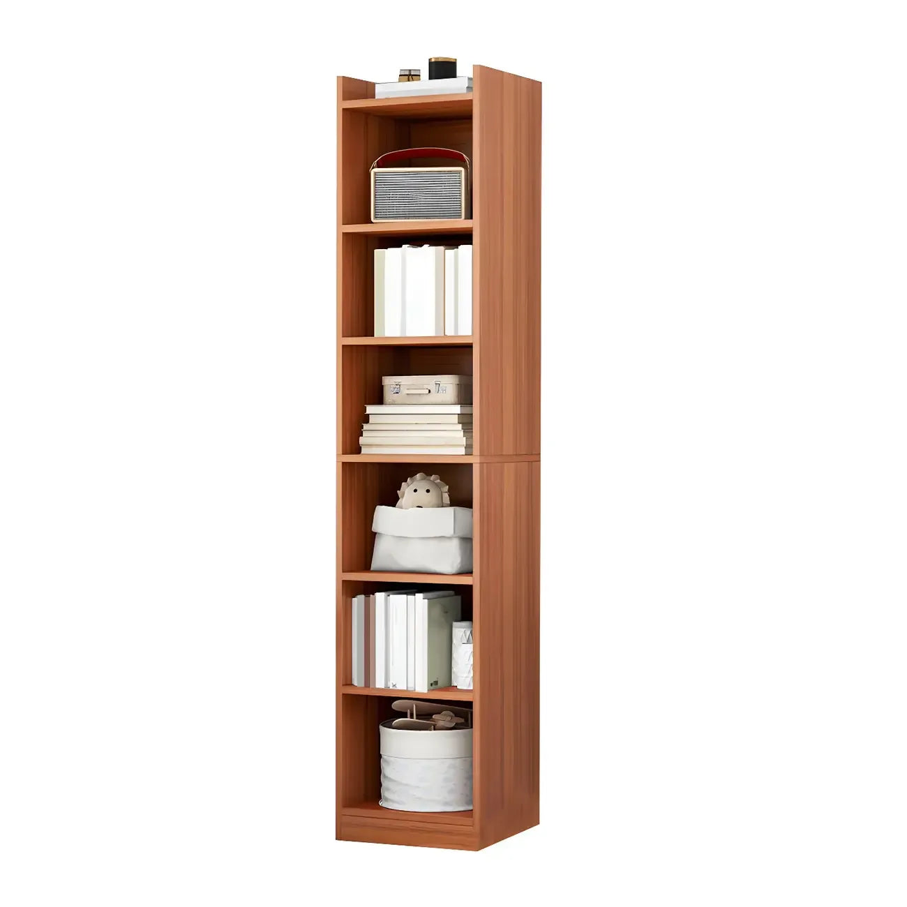 Bibliothèque d'angle verticale haute à 5 étagères HomeyFad en bois naturel