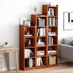 Bibliothèque d'angle verticale haute à 5 étagères HomeyFad en bois naturel