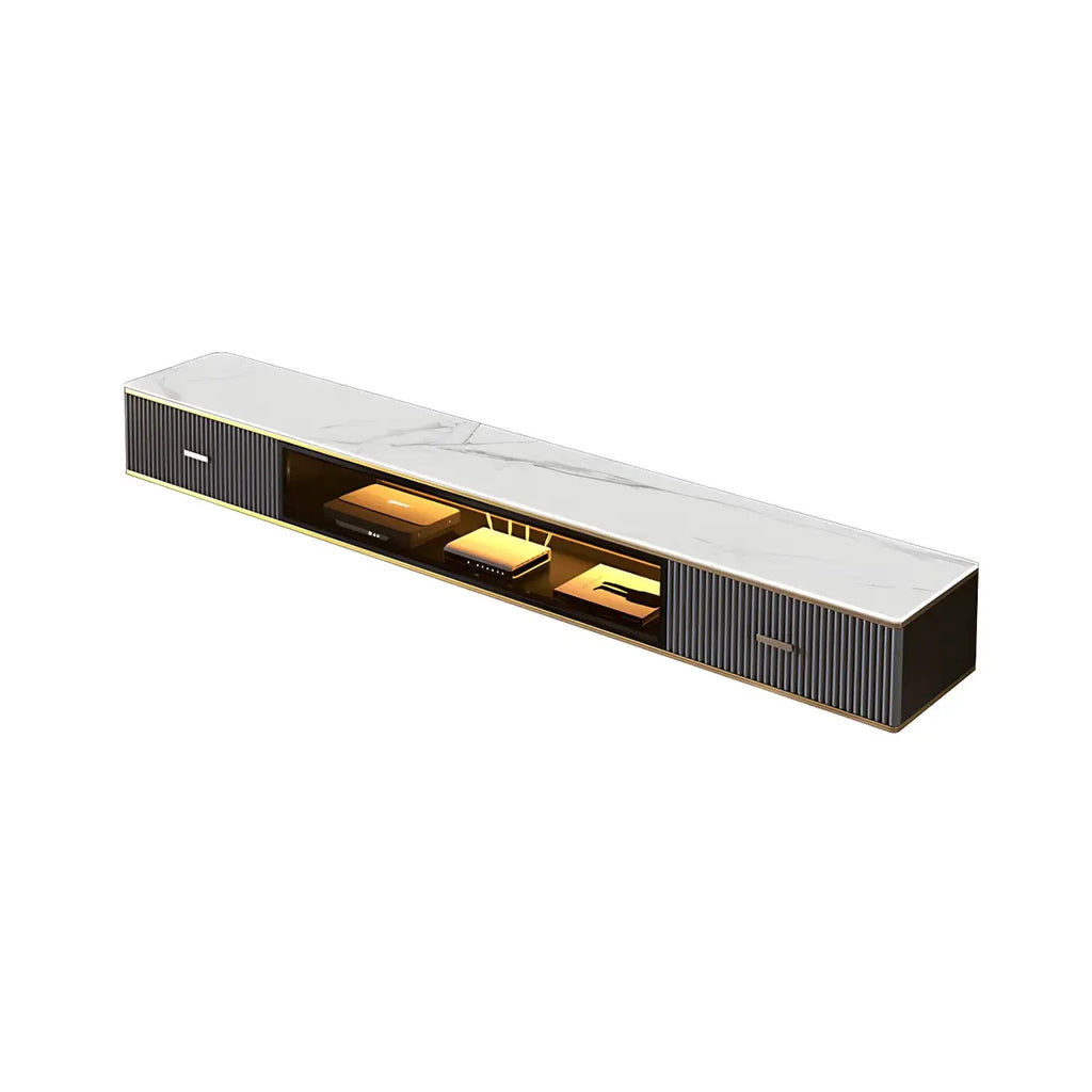Meuble TV suspendu Long Stone à 2 tiroirs, noir