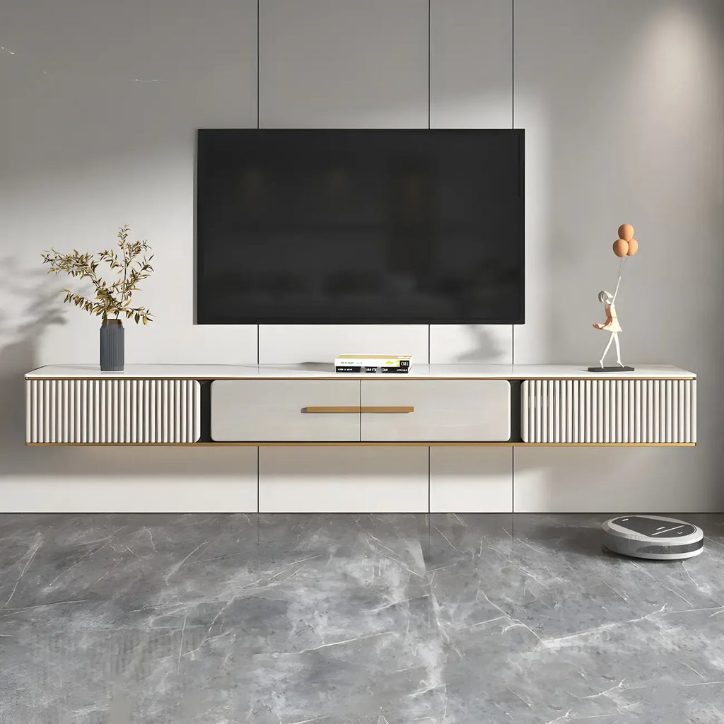 Meuble TV suspendu Long Stone à 2 tiroirs, noir