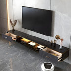 Meuble TV suspendu Long Stone à 2 tiroirs, noir