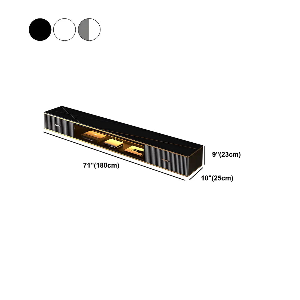 Meuble TV suspendu Long Stone à 2 tiroirs, noir