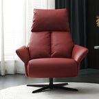 Fauteuil pivotant moderne en cuir rouge avec accoudoirs et pieds noirs