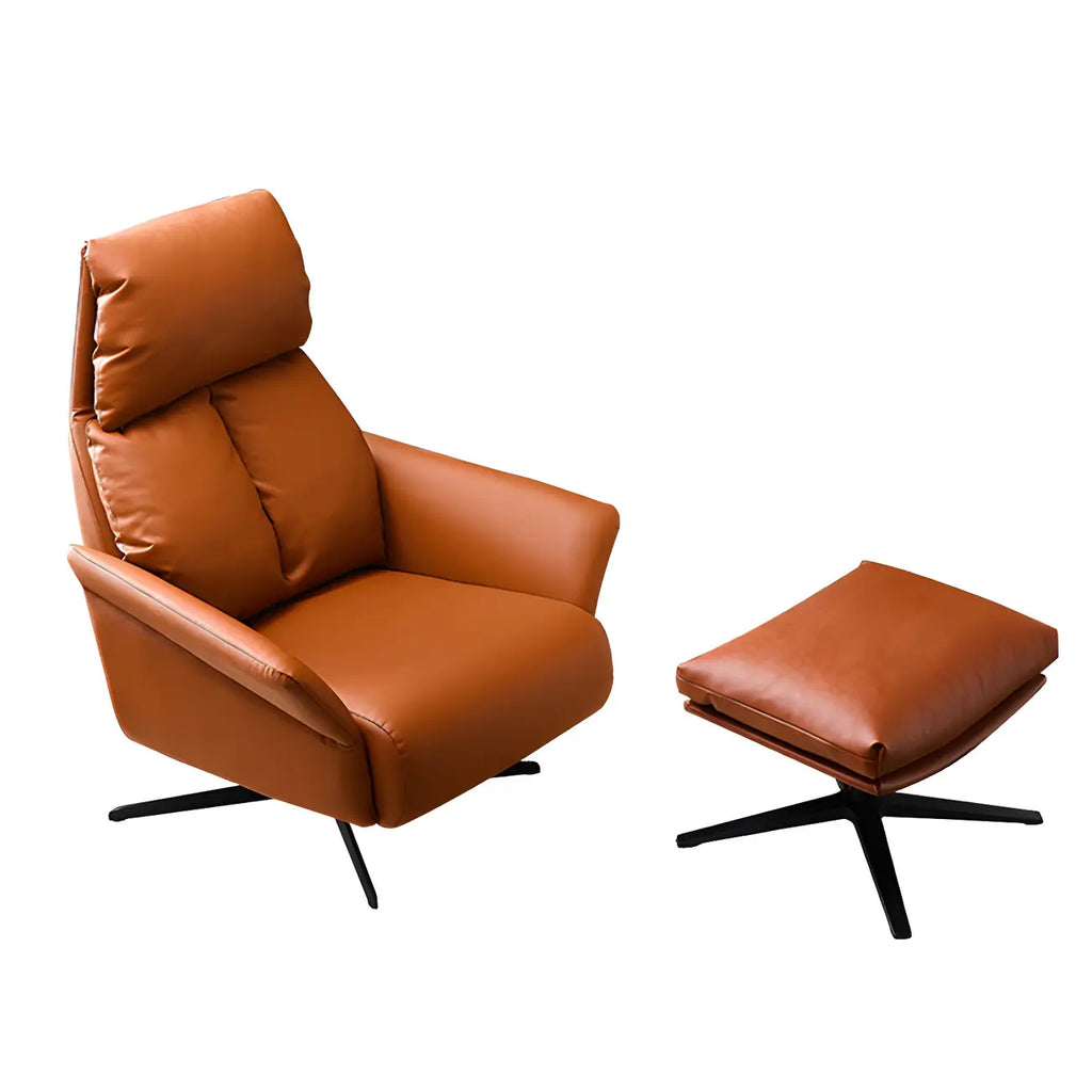 Fauteuil pivotant moderne en cuir rouge avec accoudoirs et pieds noirs