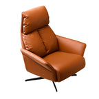 Fauteuil pivotant moderne en cuir rouge avec accoudoirs et pieds noirs