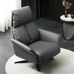 Fauteuil pivotant moderne en cuir rouge avec accoudoirs et pieds noirs