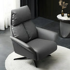 Fauteuil pivotant moderne en cuir rouge avec accoudoirs et pieds noirs