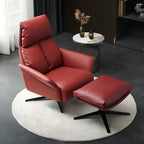 Fauteuil pivotant moderne en cuir rouge avec accoudoirs et pieds noirs