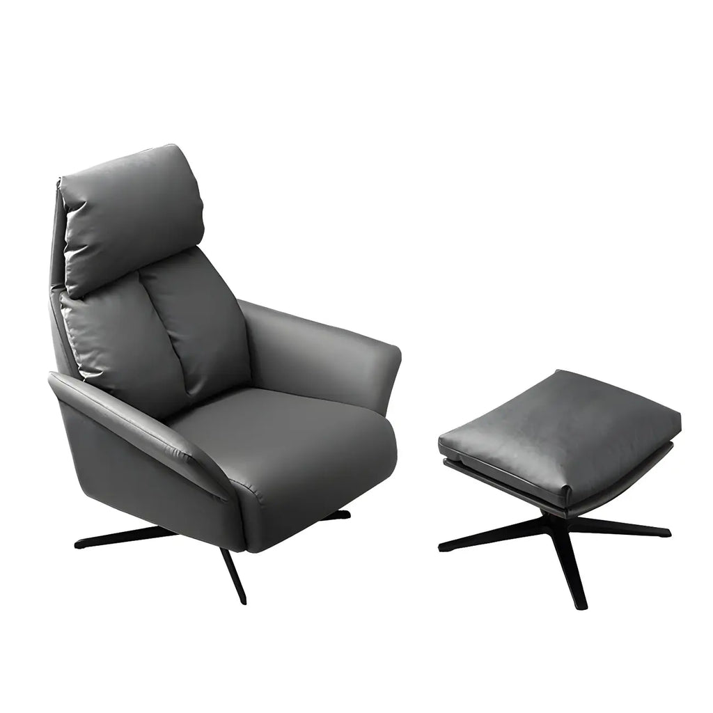 Fauteuil pivotant moderne en cuir rouge avec accoudoirs et pieds noirs