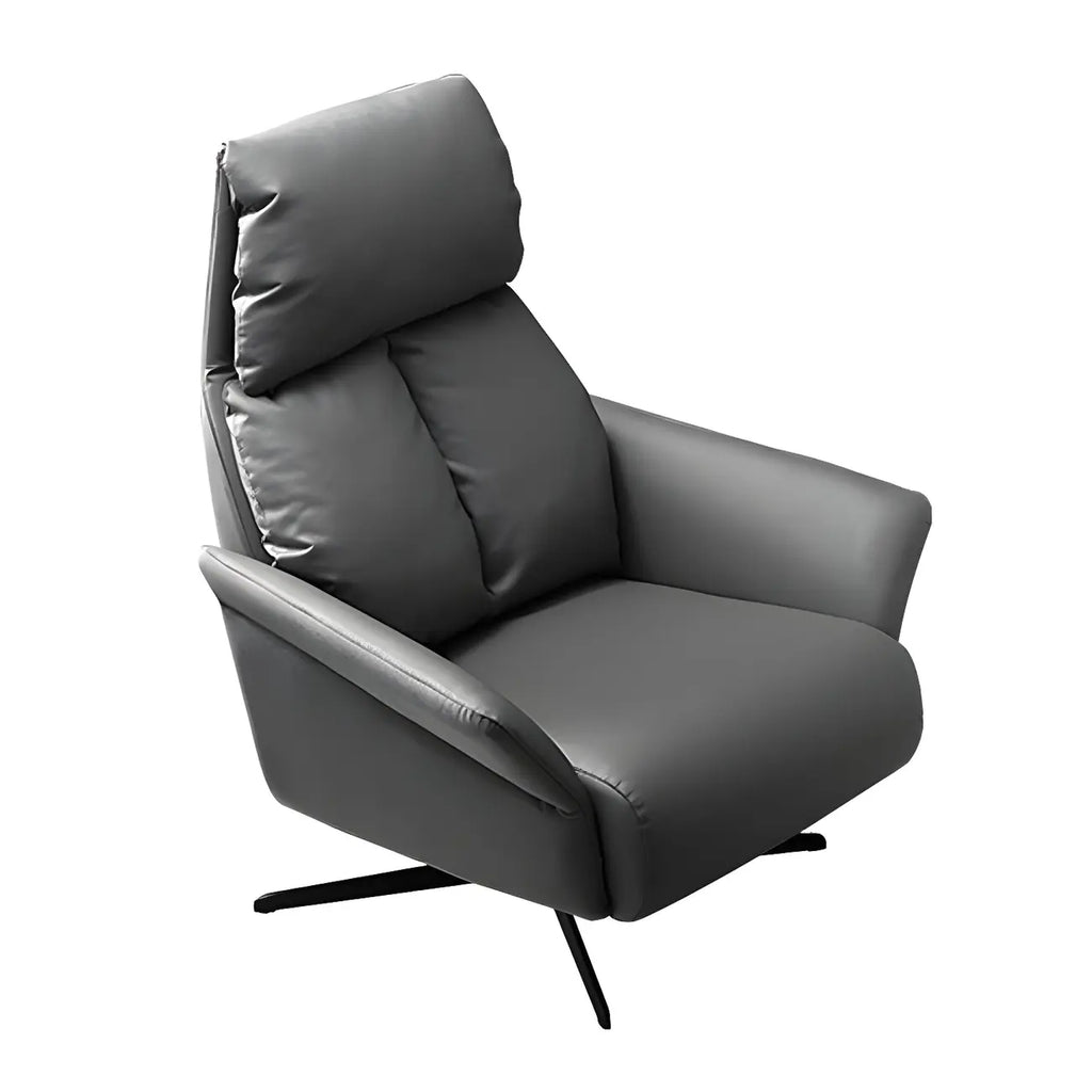 Fauteuil pivotant moderne en cuir rouge avec accoudoirs et pieds noirs