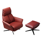 Fauteuil pivotant moderne en cuir rouge avec accoudoirs et pieds noirs