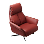 Fauteuil pivotant moderne en cuir rouge avec accoudoirs et pieds noirs