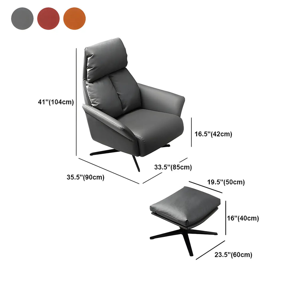 Fauteuil pivotant moderne en cuir rouge avec accoudoirs et pieds noirs