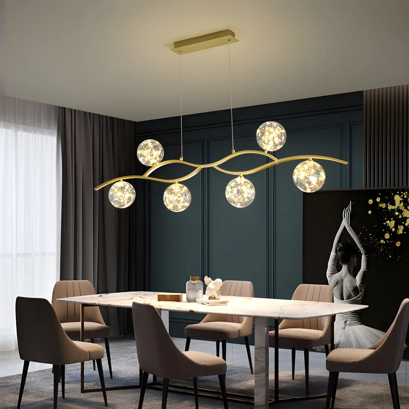 Suspension moderne réglable en verre transparent avec LED