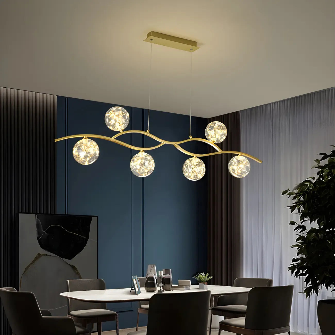 Suspension moderne réglable en verre transparent avec LED