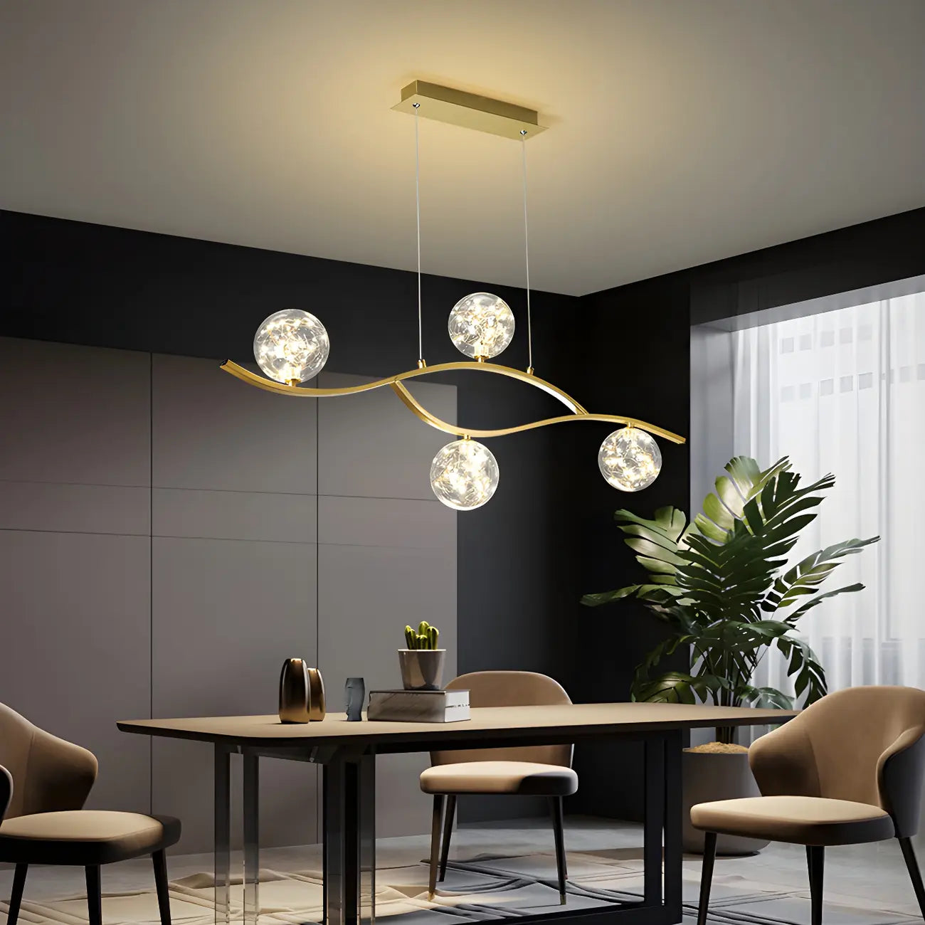 Suspension moderne réglable en verre transparent avec LED