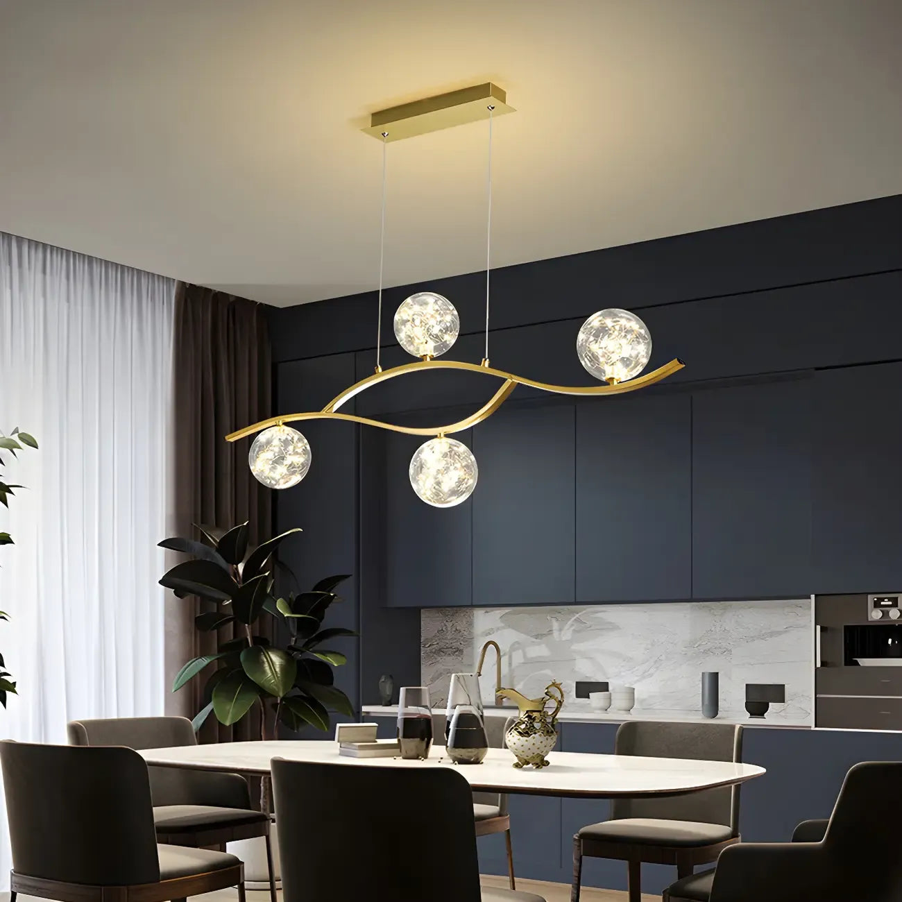 Suspension moderne réglable en verre transparent avec LED