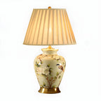 Lampe de table HomeyFad classique en céramique avec abat-jour en tissu jaune clair et motif floral