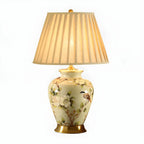 Lampe de table HomeyFad classique en céramique avec abat-jour en tissu jaune clair et motif floral