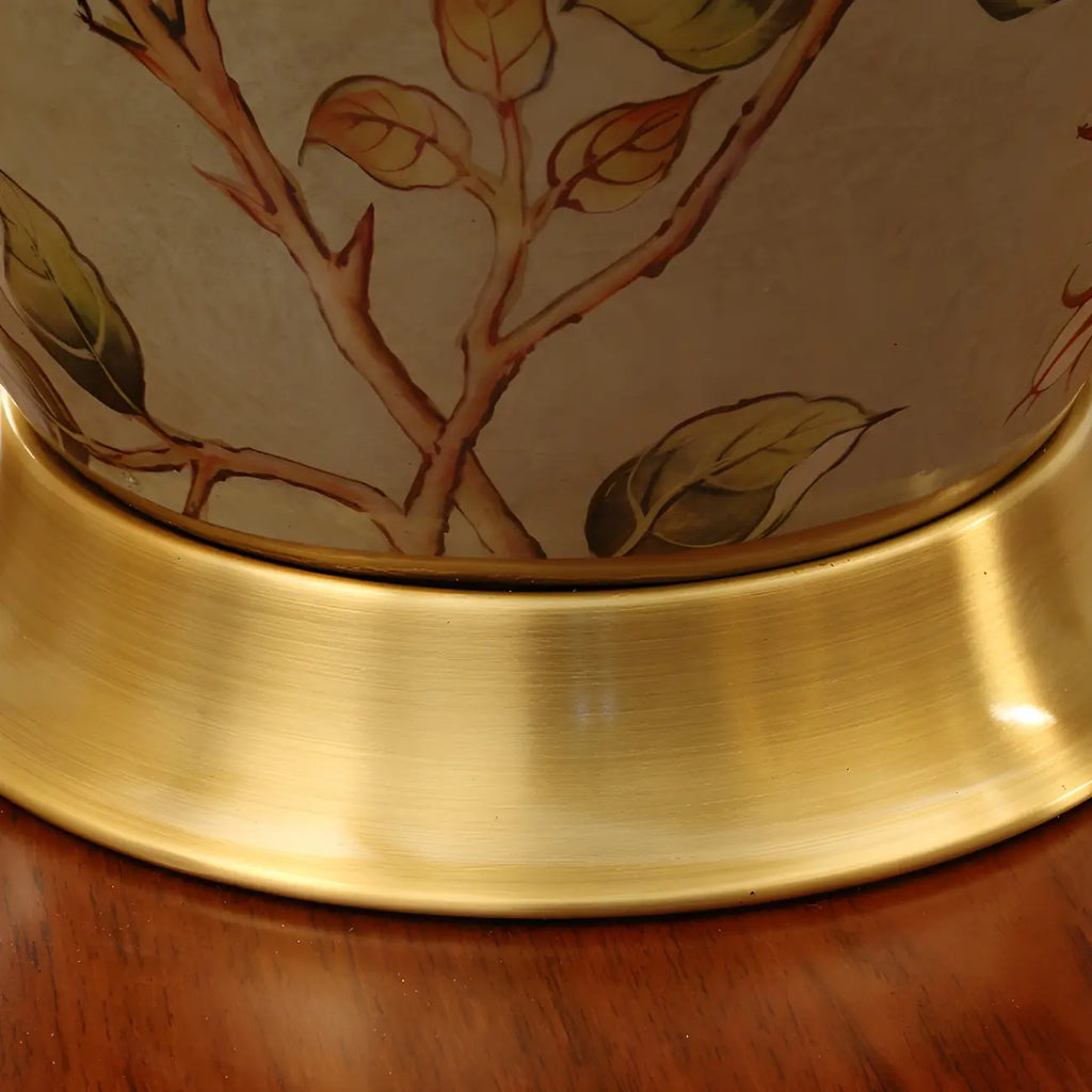 Lampe de table HomeyFad classique en céramique avec abat-jour en tissu jaune clair et motif floral