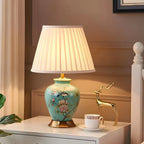 Lampe de table HomeyFad classique en céramique avec abat-jour en tissu jaune clair et motif floral