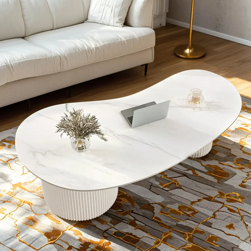 Table basse ovale blanche minimaliste standard avec 2 tiroirs