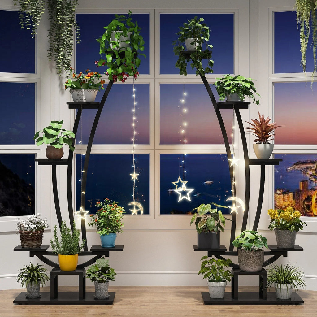 Support pour plantes d'intérieur, étagère à fleurs à 6 niveaux pour jardin - Lot de 2