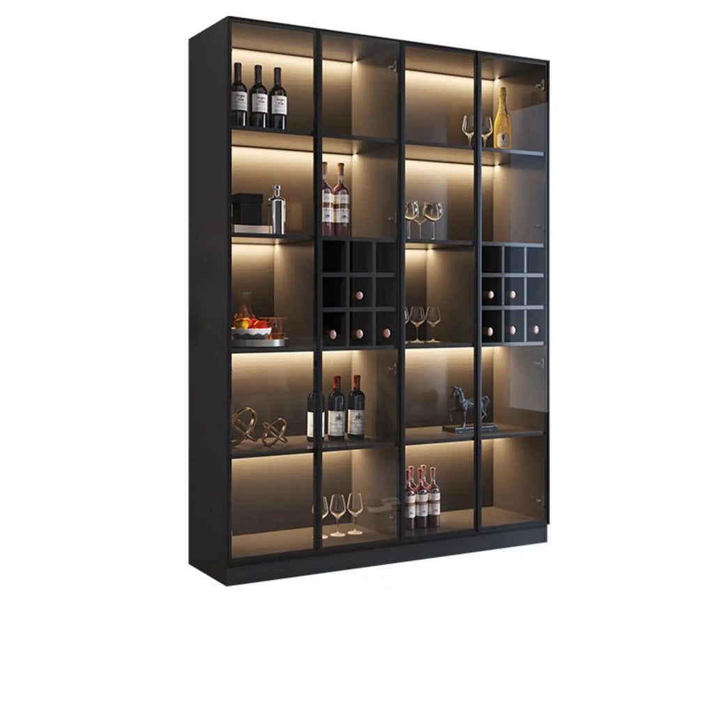 Armoire à vin minimaliste en bois noir avec porte vitrée