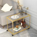 Table d'appoint rectangulaire à plateau supérieur en verre doré sur roulettes