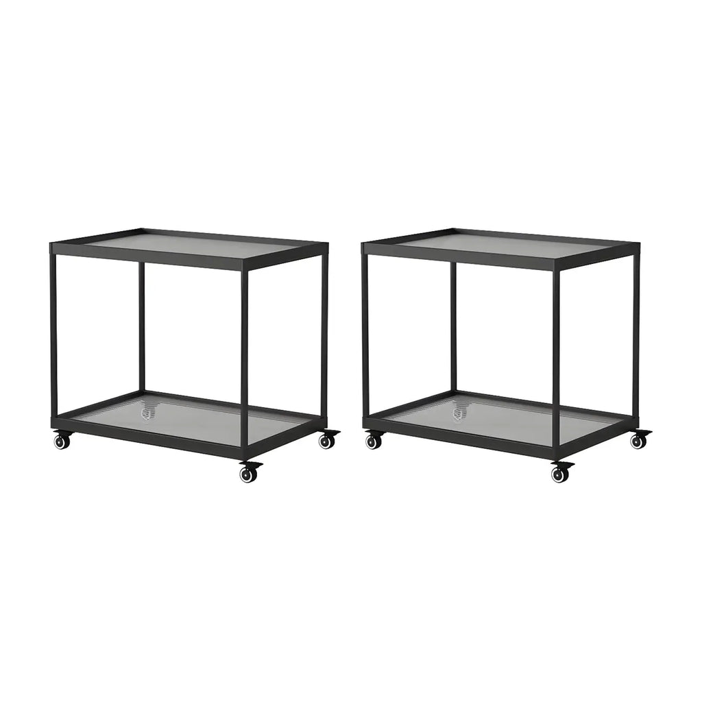 Table d'appoint rectangulaire à plateau supérieur en verre doré sur roulettes