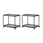 Table d'appoint rectangulaire à plateau supérieur en verre doré sur roulettes