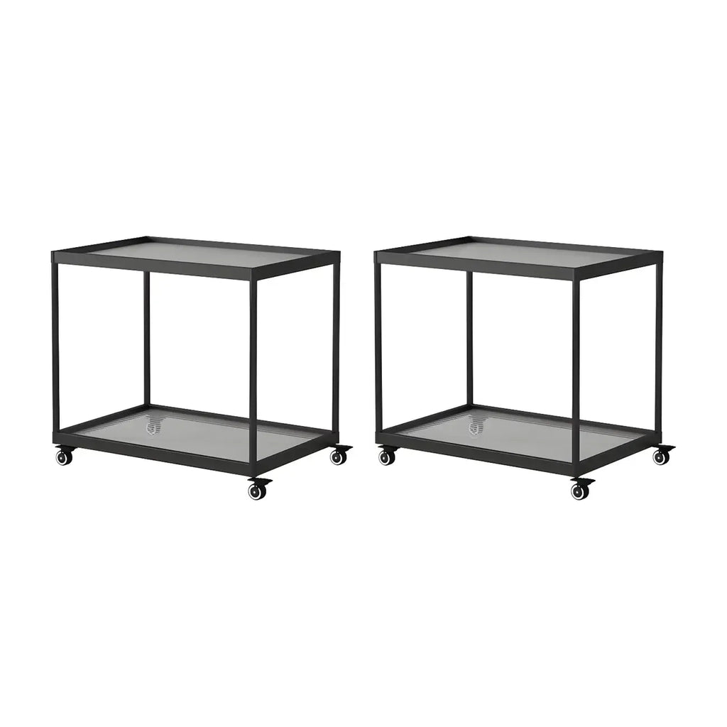 Table d'appoint rectangulaire à plateau supérieur en verre doré sur roulettes