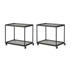Table d'appoint rectangulaire à plateau supérieur en verre doré sur roulettes
