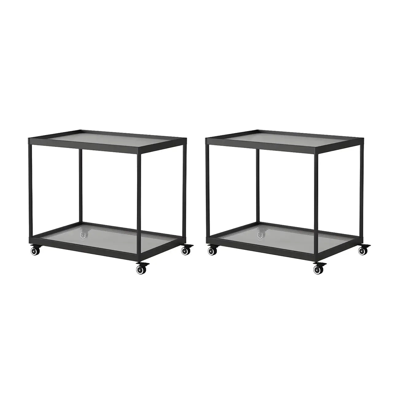 Table d'appoint rectangulaire à plateau supérieur en verre doré sur roulettes