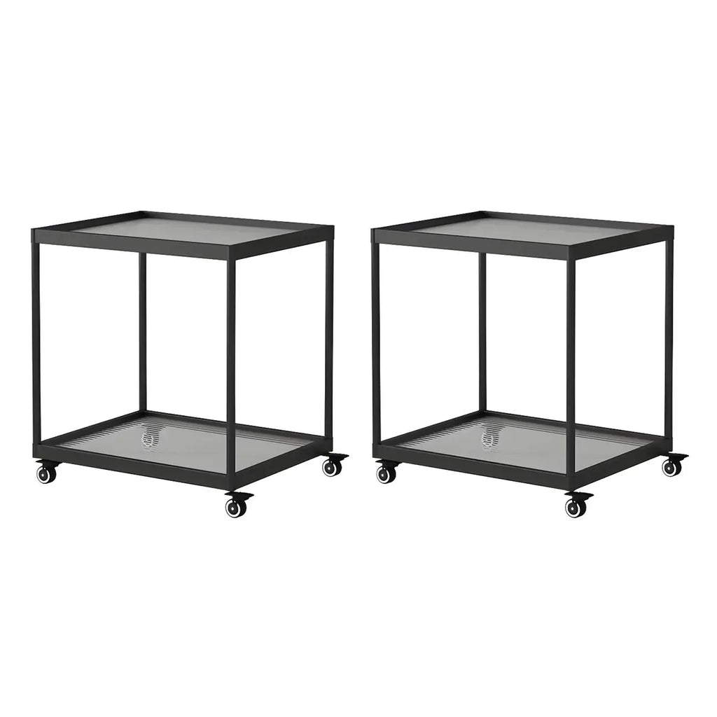 Table d'appoint rectangulaire à plateau supérieur en verre doré sur roulettes