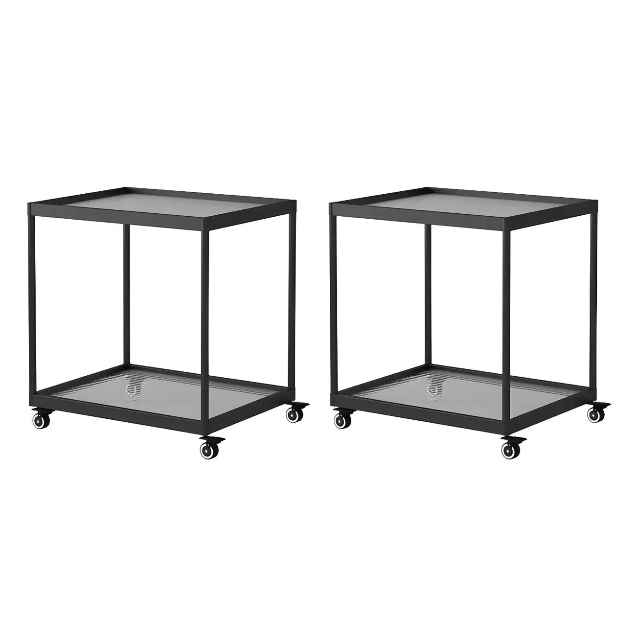 Table d'appoint rectangulaire à plateau supérieur en verre doré sur roulettes