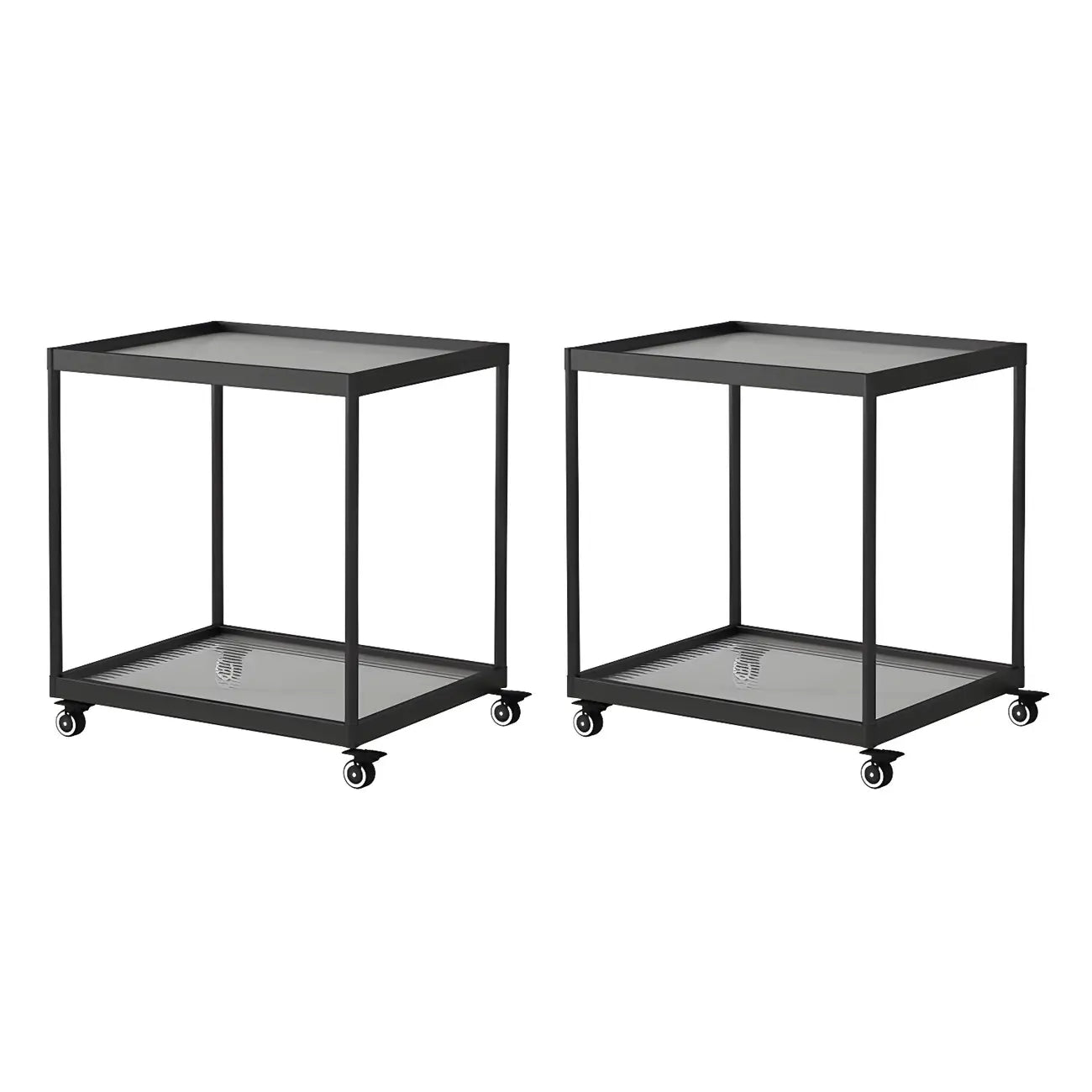 Table d'appoint rectangulaire à plateau supérieur en verre doré sur roulettes