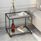 Table d'appoint rectangulaire à plateau supérieur en verre doré sur roulettes