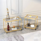 Table d'appoint rectangulaire à plateau supérieur en verre doré sur roulettes