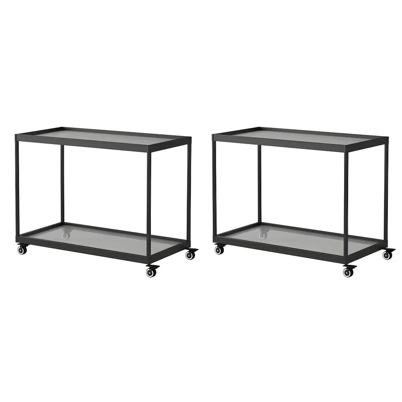 Table d'appoint rectangulaire à plateau supérieur en verre doré sur roulettes