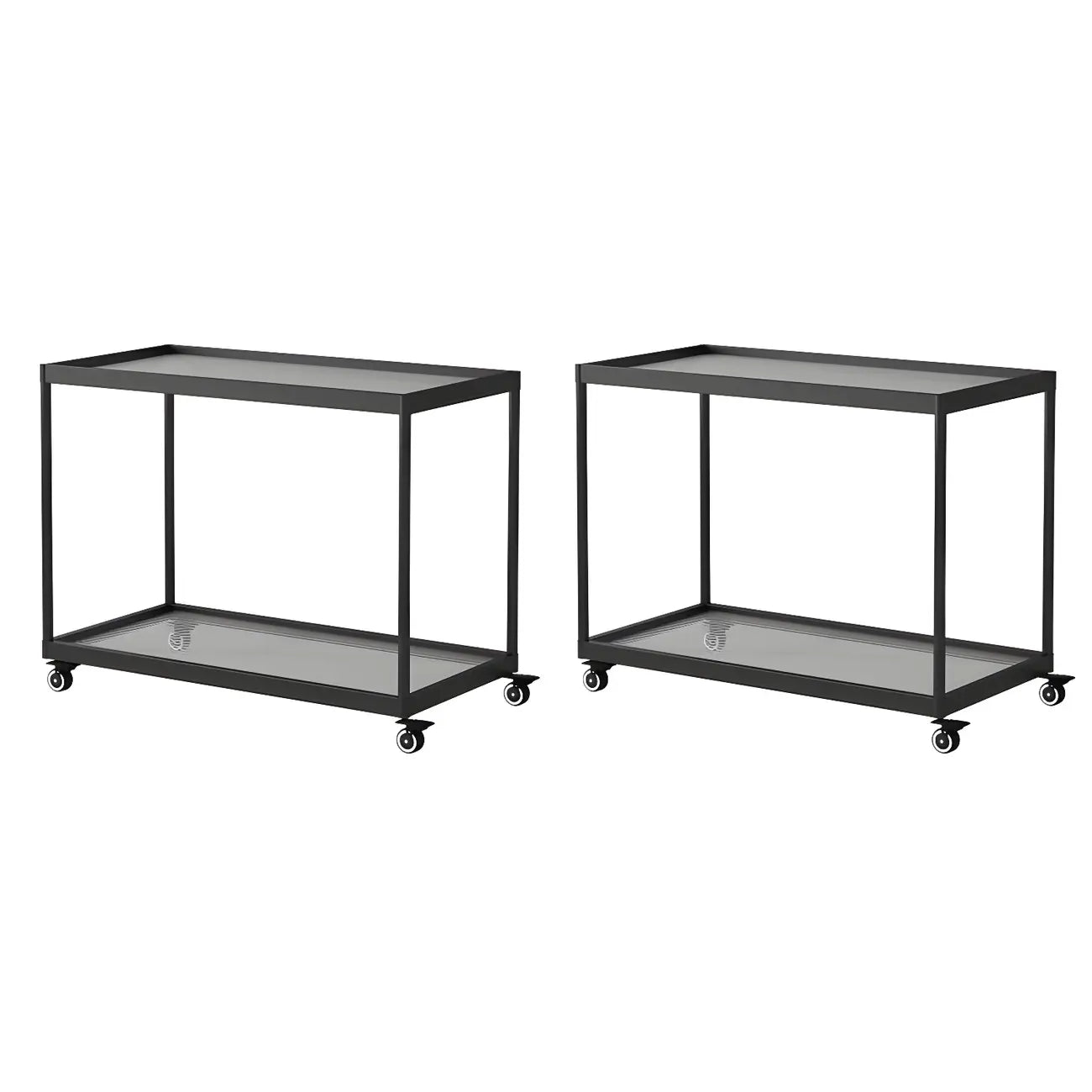 Table d'appoint rectangulaire à plateau supérieur en verre doré sur roulettes