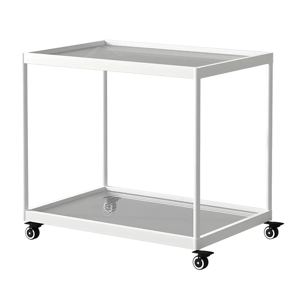 Table d'appoint rectangulaire à plateau supérieur en verre doré sur roulettes